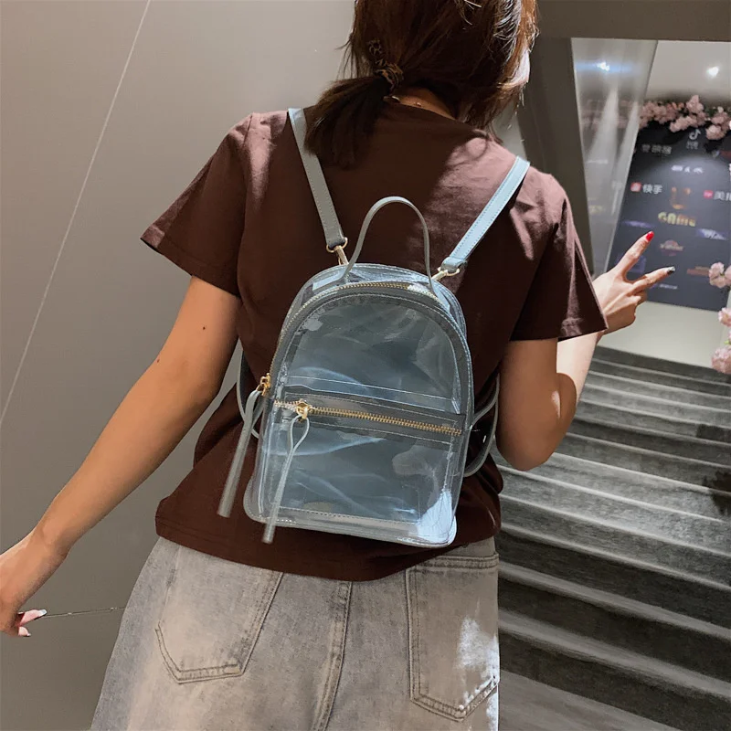 Ransel Transparan Baru 2021 Ransel Wanita Fashion Kasual Kualitas Tinggi Tas Sekolah Bening untuk Remaja Perempuan Tas Perjalanan PVC