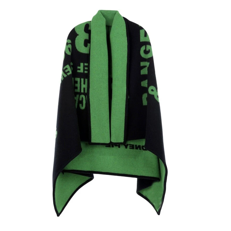 150*135cm New Pashmina Shawl For Women 2021 Autumn Winter High Quality Green Letter Shawl Thick Warm Scarf Street Poncho Female