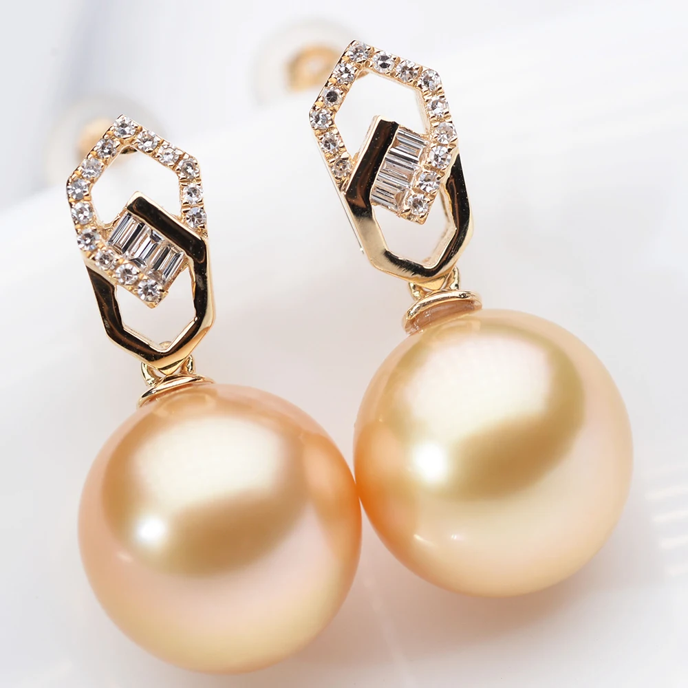 

MADALENA SARARA 10-11mm Saltwater Pearl Women Earrings 18K Gold Rhombic Dangle Style Natural Southsea Pearl Earrings