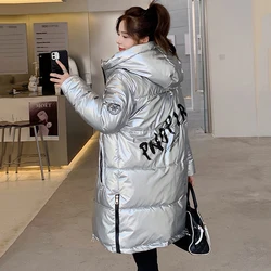 Glossy Winter Jackets Women Hooded Waterproof Female Jacket Fashion Winter Coat Long Reflective Jacket Warm Parkas