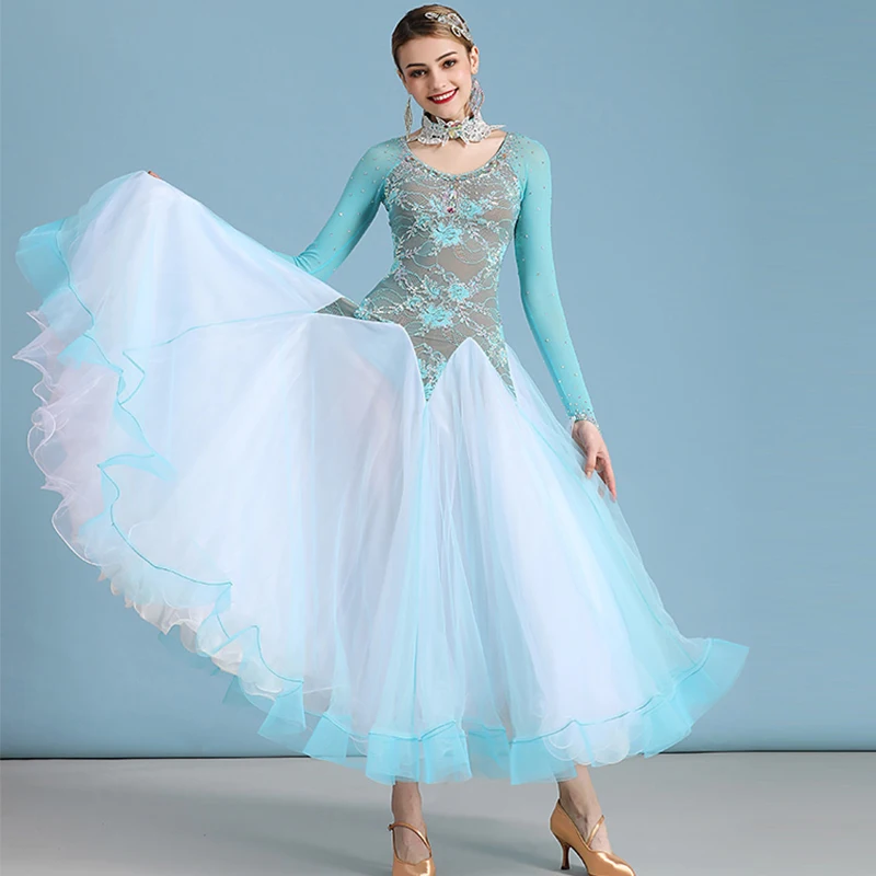 Ballroom Dance Competition Dresses Shiny Rhinestones Waltz Dress Flamenco Rave Outfit Modern Stage Performance Wear