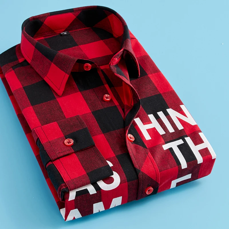 New Summer Fashion Red And Black Plaid Shirt Men Shirts   Mens cotton Checkered Shirts  Long  Sleeve Shirt Men Blouse CS71