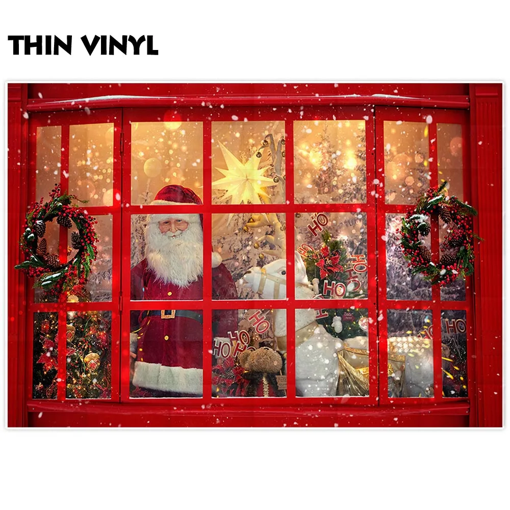 Allenjoy-telón de fondo para estudio fotográfico, decoración con Árbol de Navidad, santa, Reno, nieve, ventana roja, corona, photocall