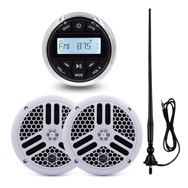 

Marine Stereo Bluetooth Waterproof Boat Radio Audio AM FM Receiver Media Outdoor MP3 Car Player+6.5 inch Marine Speakers+Antenna