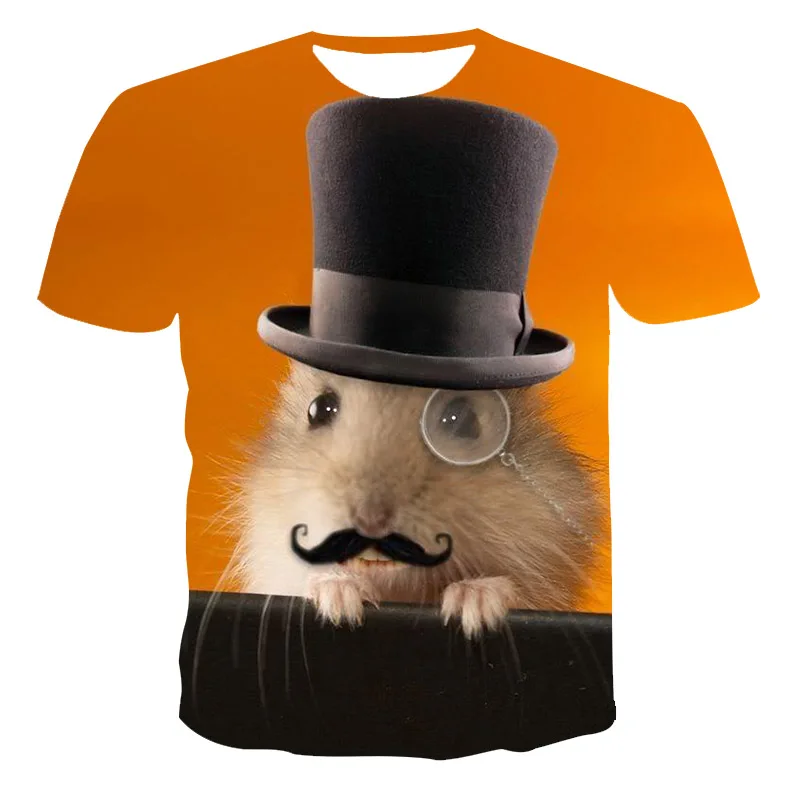 New Rodent Cute Hamster Spring and Summer 3D Printed T-shirt Funny Cheek Animal Comfortable Casual Round Neck Top Can Be Cu