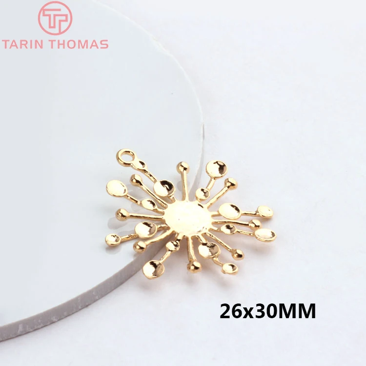 Pot rond en laiton doré 24 carats, breloques soleil, accessoires de bijoux à bricoler soi-même, haute qualité, 6 pièces, 26x30mm, 595