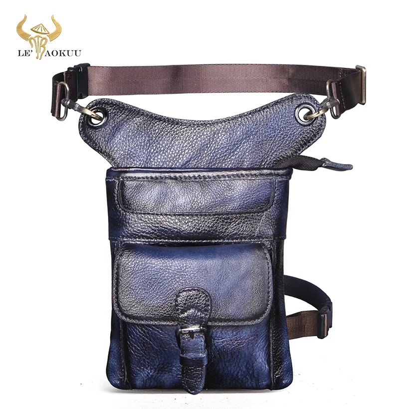 Natural Leather Designer men Travel Cross-body Satchel Bag Fashion Fanny Waist Belt Pack Drop Thigh Leg Bag Phone Pouch 211-12