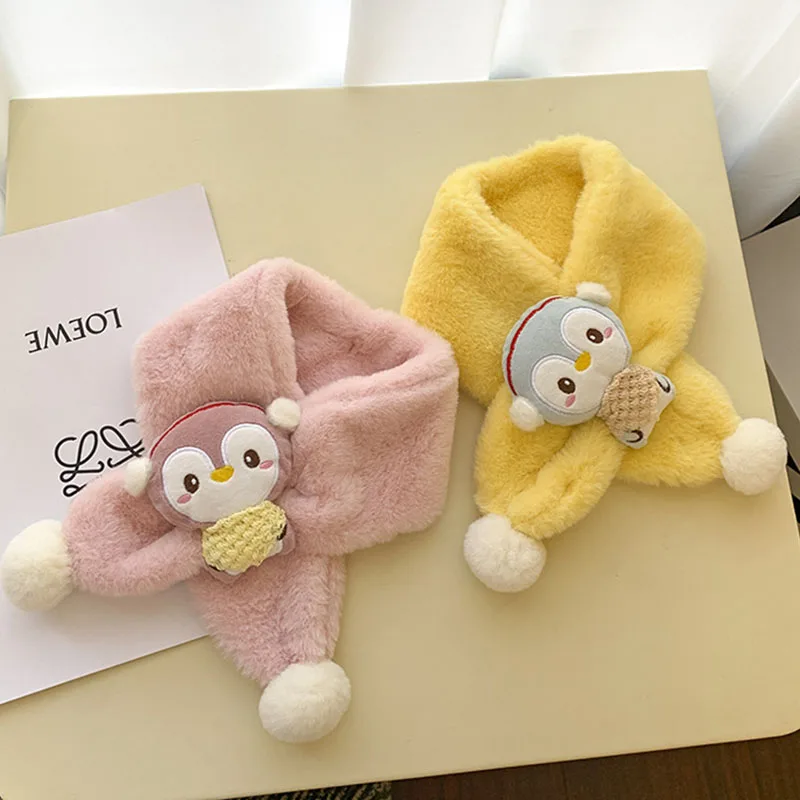 Cartoon Cute Female Winter Warmth Thick Plush Children Cross Bib Baby Imitation Rabbit Fur Collar Boy Girl Soft Scarf G05