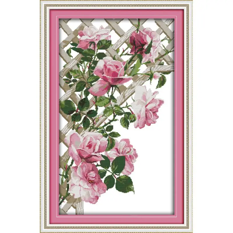 

Pink Rose Cross Stitch Kit 14ct 11ct Count Printing Canvas Stitching Embroidery DIY Manual Needlework Home Decoration Painting