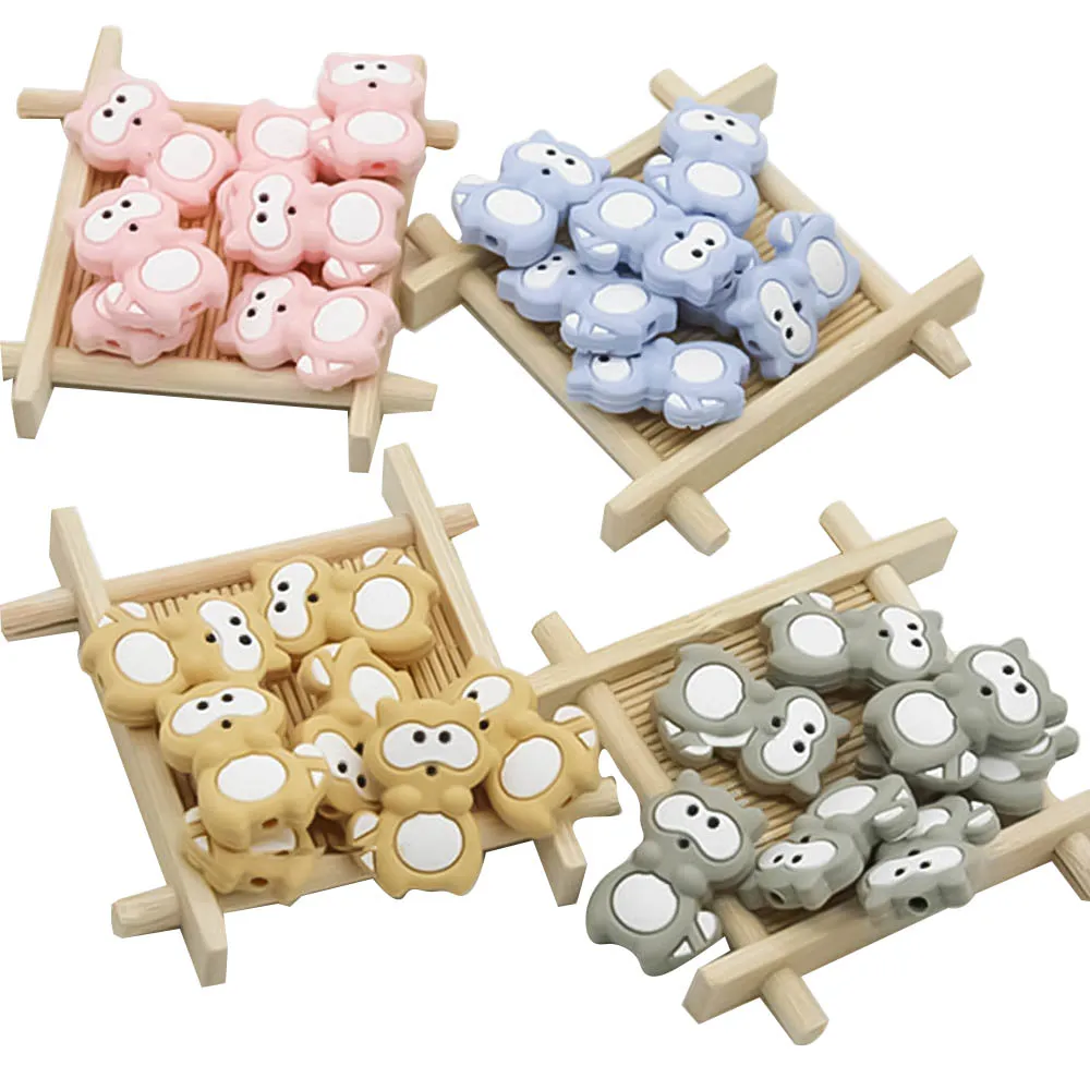 10pcs/lot Cartoon Raccoon BPA Free Food Grade Silicone Beads Chew Toys Accessories Baby Teethers DIY Necklace Pendan