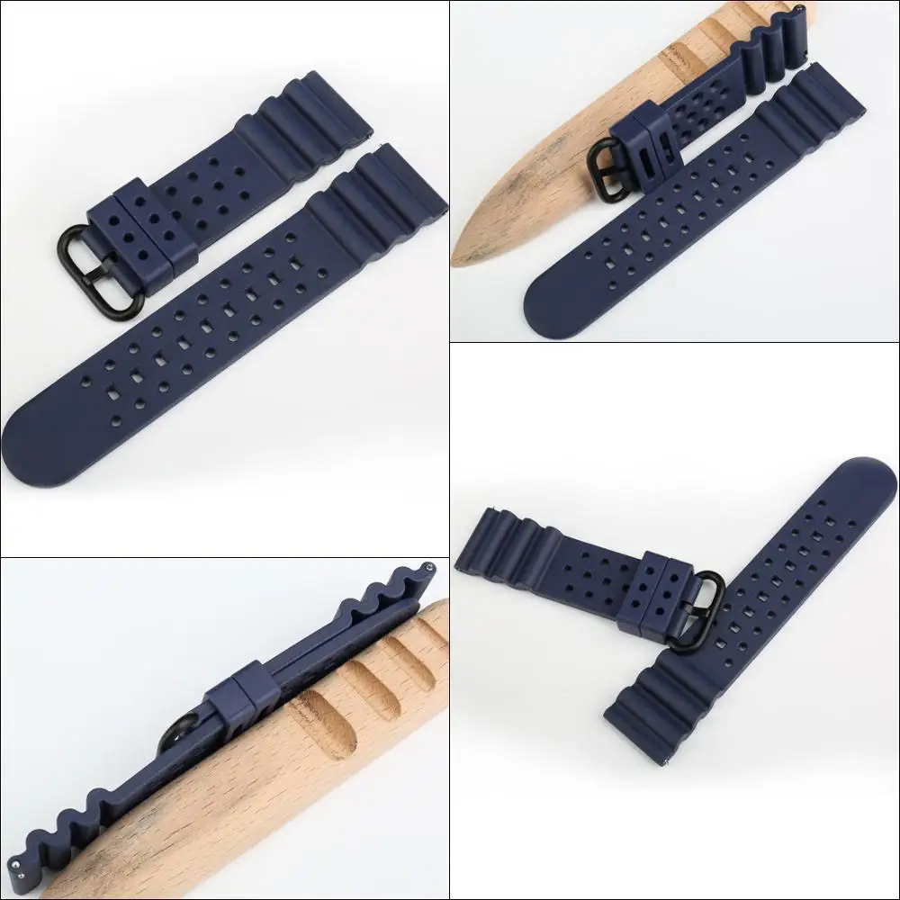 MAIKES Fluorine Rubber Strap 20mm 22mm 24mm Quick Release Replacement Bracelet Men Blue Sport Silicone Watch Bands