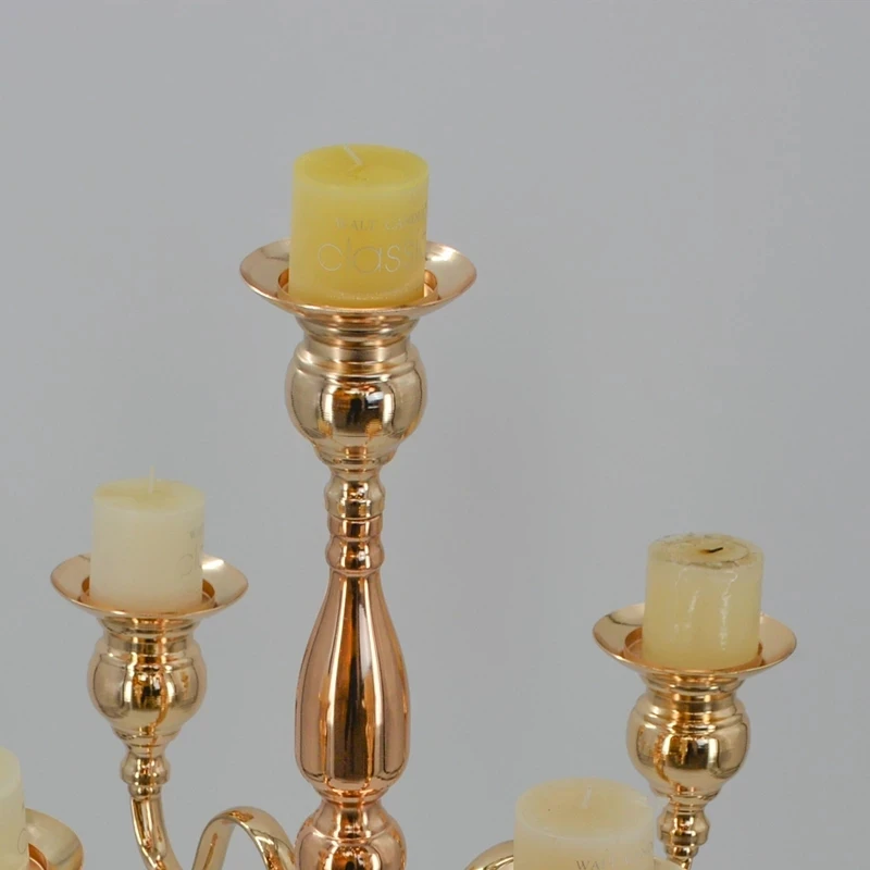 Kerzenhalter mit 5 Armen, Metall, Gold, Kristall-Kerzenständer für Hochzeits- und Eventdekorationen – Detail 5