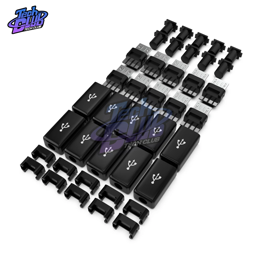 10Pcs/sets DIY Micro USB Male Plug Connectors Connector Kit with Covers Black For DIY Data Cable Accessories