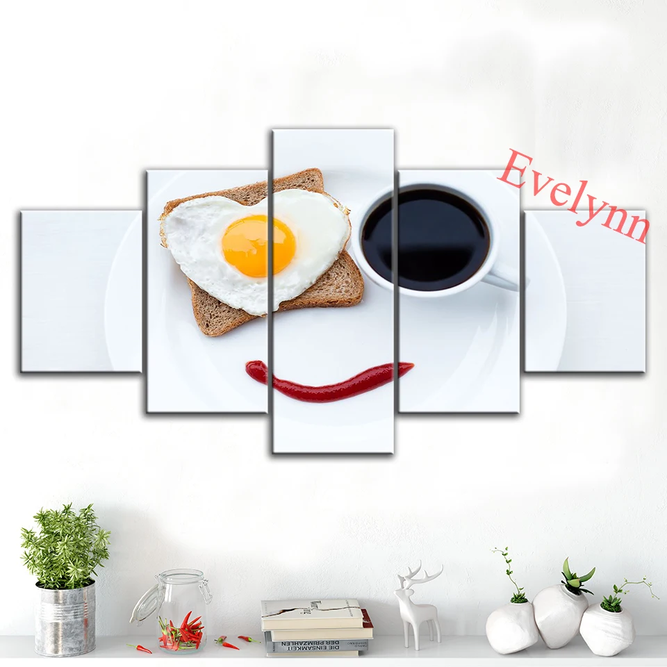 

5 Pieces Food Poster Nordic Wall Art Print Breakfast Homemade Cute Modern Canvas Kitchen Home Decor Wall Picture Modular Frame