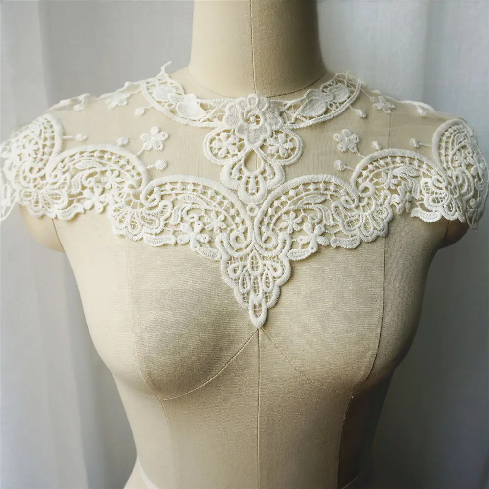 Black White Beige Green Embroidered Flower Lace Collar Mesh Appliques Gothic Maid Wear Vintage Sew Patch For Wedding Dress DIY