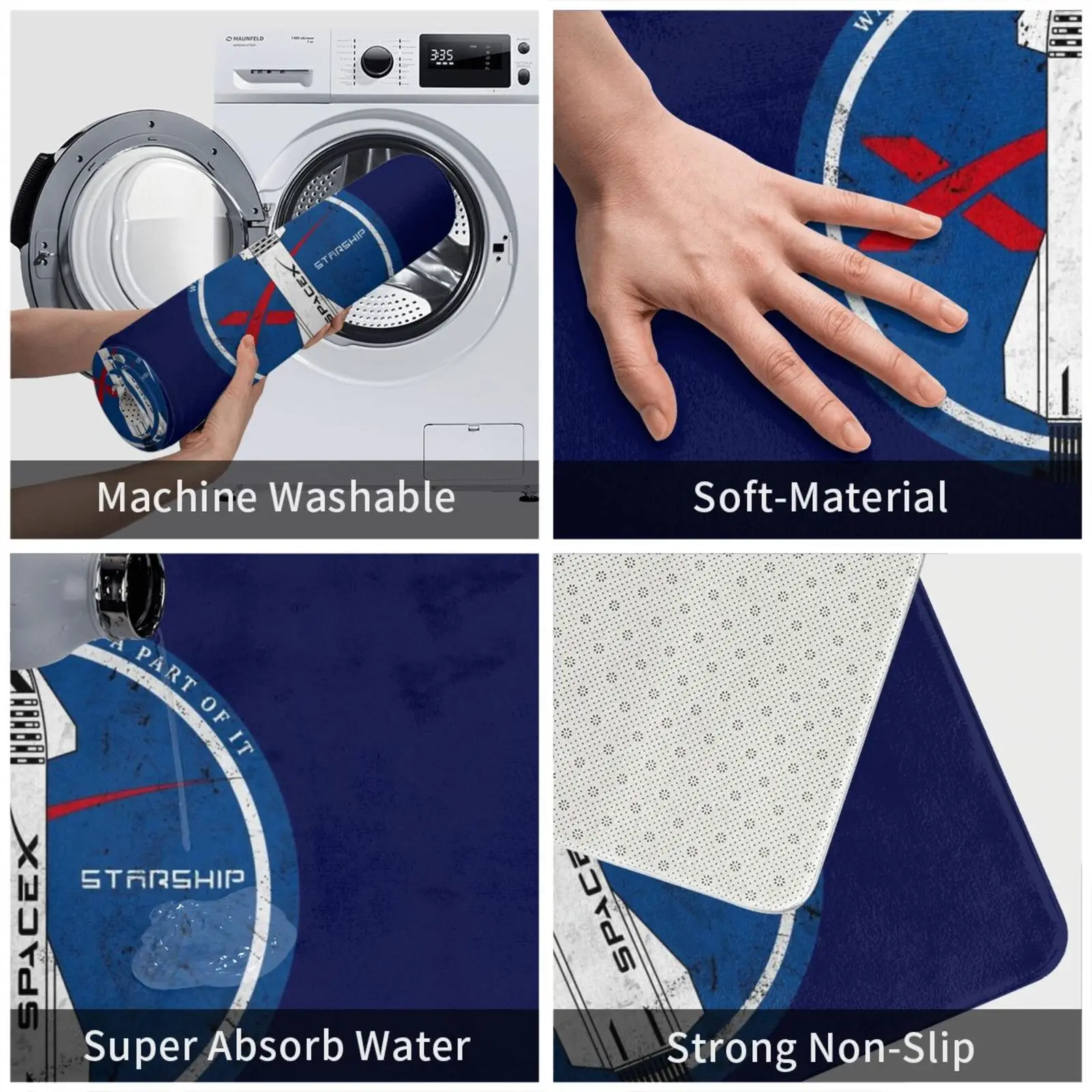 المركبة الفضائية: شاهد الأمر أو أن تكون جزءًا من ذلك، وسادة سجادة ناعمة غير قابلة للانزلاق Spacex Heavy Rocket Musk Vintage #3