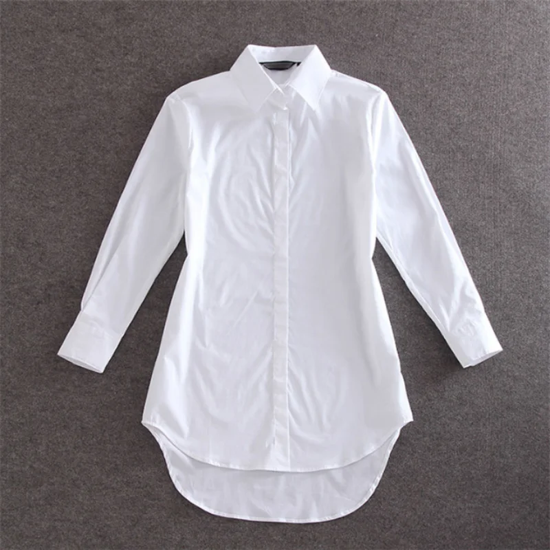 My NewIn 4XL 5XL Women Blouse Shirt Long Sleeve White Solid Loose Long Version Casual Tops