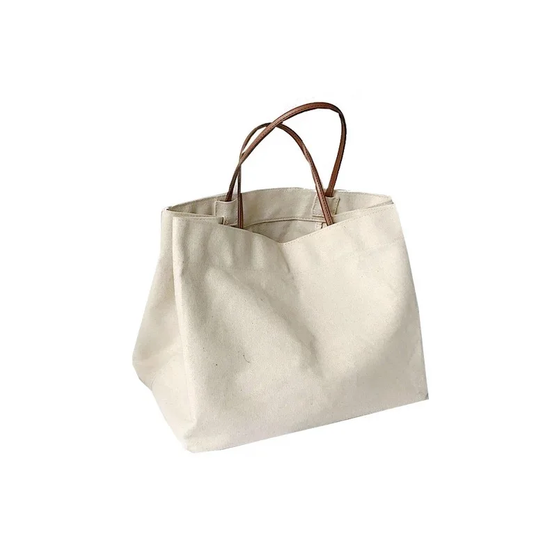 Storage Bag Canvas Fashion Large Capacity Solid Color Shopping Bag Vintage Bento Bag All-match Reusable Bags Preppy Style