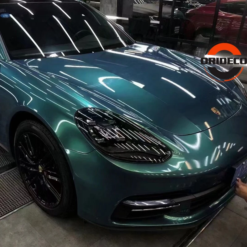 Magic Glossy Coral Metallic Gold DarK Green Vinyl Wrap Car Wrap Styling Foil Stickers With Air Bubble Free :1.52*18M