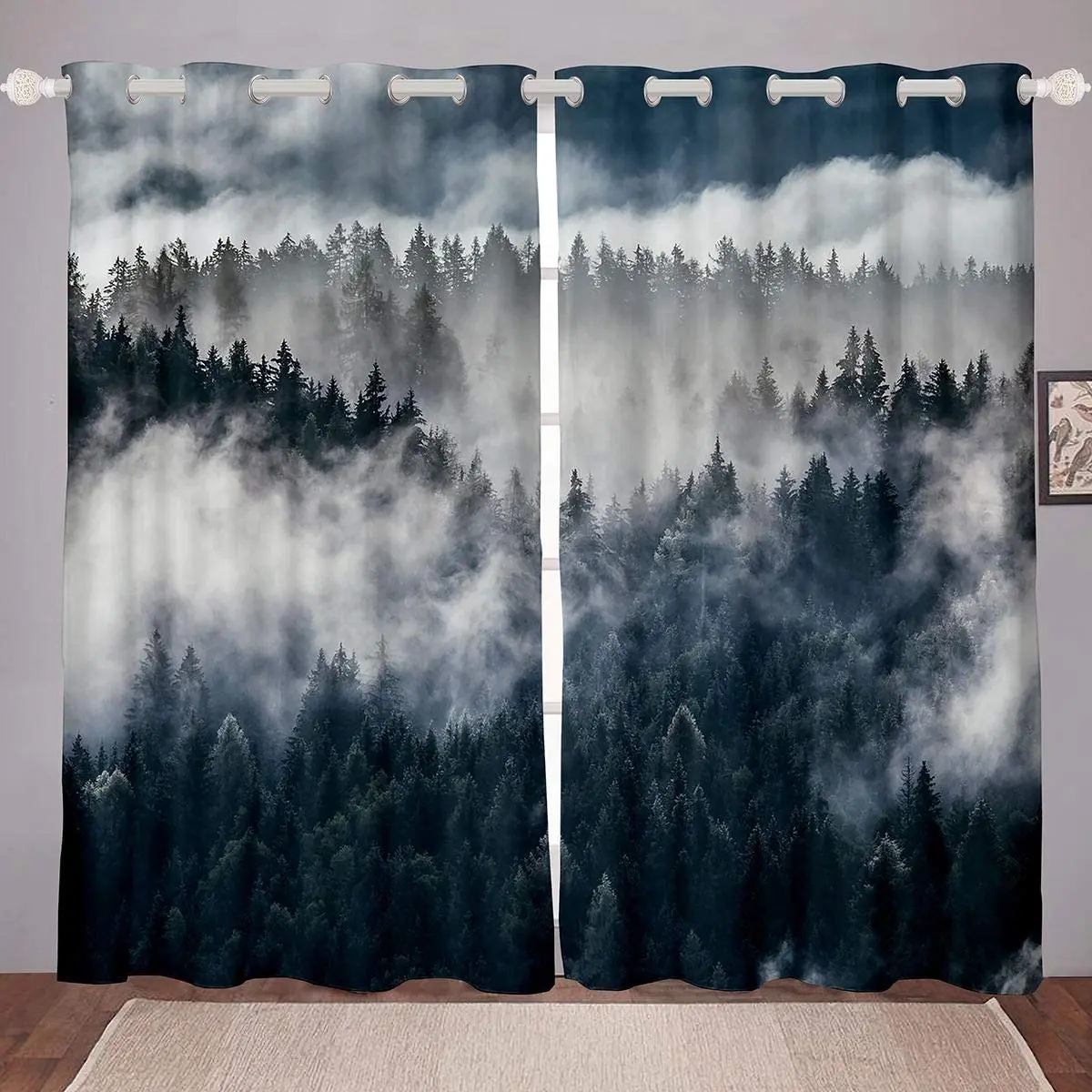 Living Room Decoration Blackout Curtains Trees Natural Scenery Mountains and Fir Arrows Folk Style Luxury Curtains