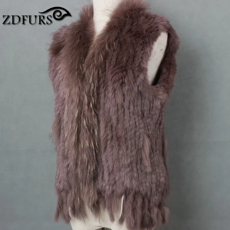 Imagem -03 - Fxfurs-colete de Pele Real Natural de Coelho com Gola de Pele de Guaxinim Colete Tricotado Jaqueta de Inverno para Mulheres Moda 2023