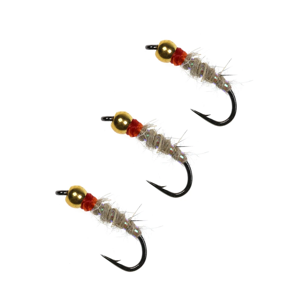 Bimoo 6PCS Brass Beadhead Walt’s Worm Nymph Fly Mayfly Larva Caddis Pupa Imitate Perch Trout Steelhead Fishing Flies Lures Bait