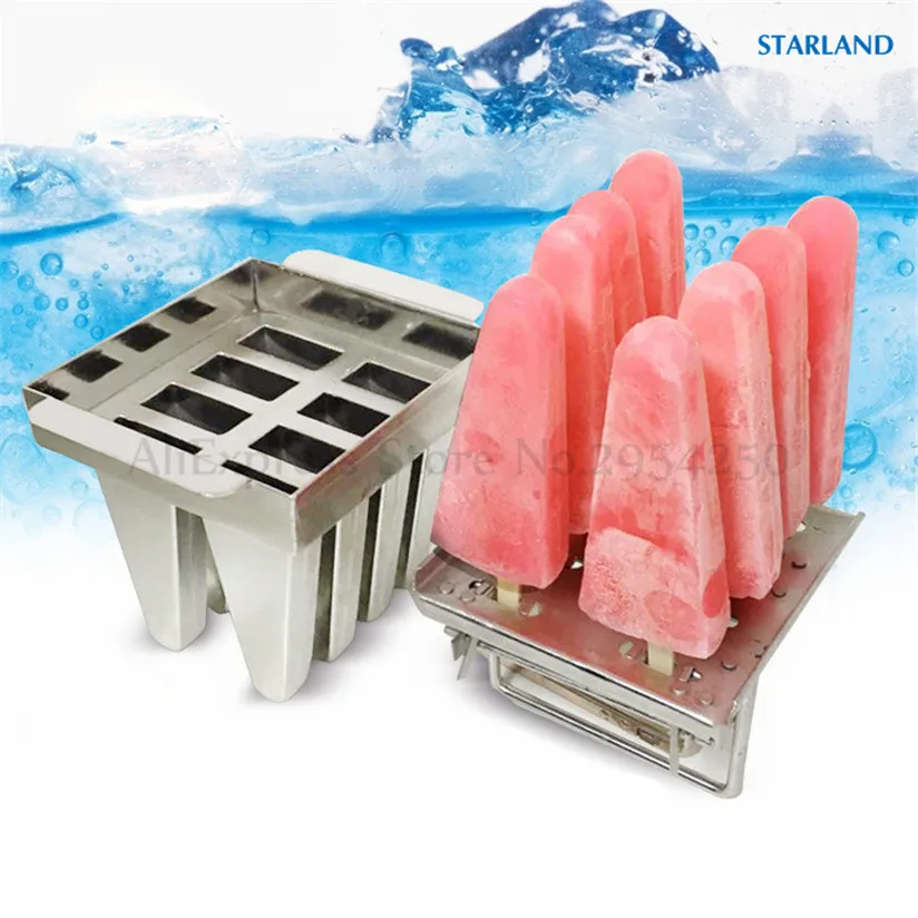 8 Cups Ice Pop Popsicle Molds Household DIY Ice Lolly Mould Durable Stainless Steel Stick Holder 6 Options