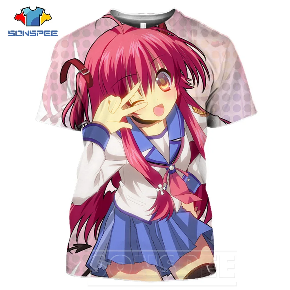 SONSPEE Anime Game T Shirt Streetwear Anime Angel Beats Sexy Loli Girl Men Women T-shirts Harajuku Men\'s Short Top Tshirt