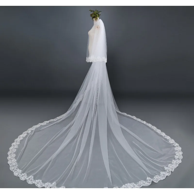 Nieuwe Collectie Wit Ivoor Kathedraal Bruiloft Sluier Matrimonio Bridal Veils Lace Edge Voile Mariage Bruid Welon Veu De Noiva