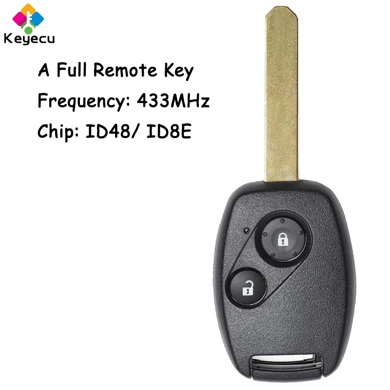 

KEYECU Replacement Remote Control Car Key With 2 Buttons 433MHz ID48 / ID8E Chip Fob for Honda Civic CRV Jazz HRV FRV Stream