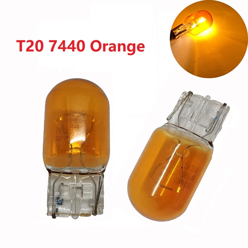 1pcs 7440 Orange T20 Halogen Bulb Clear Glass Daytime Running Light 12v w21w brake bulbs Tail Light Stop Light Rear Turn Signal