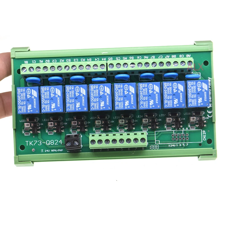 8 Channels relay module DIN Rail Mount SRD-05VDC-SL-C SRD-12VDC-SL-C SRD-24VDC-SL-C 10A 5V 12V 24V DC PNP NPN  1NO 1NC