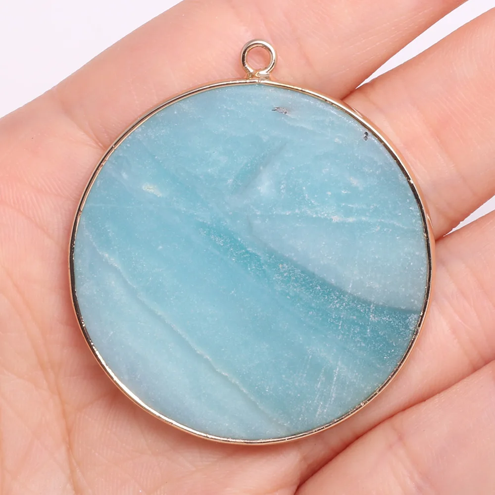 Natural Stone Agates Pendant Disc Shape Aventurine Jades Turquoises Pendants For Jewelry Making DIY Charm Necklace Size 40x45mm