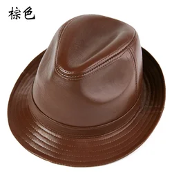 Sombrero de cuero genuino de calidad para hombre, Sombreros de piel de oveja a la moda, Sombreros marrones elegantes de Jazz, tendencia de otoño e invierno, nuevo