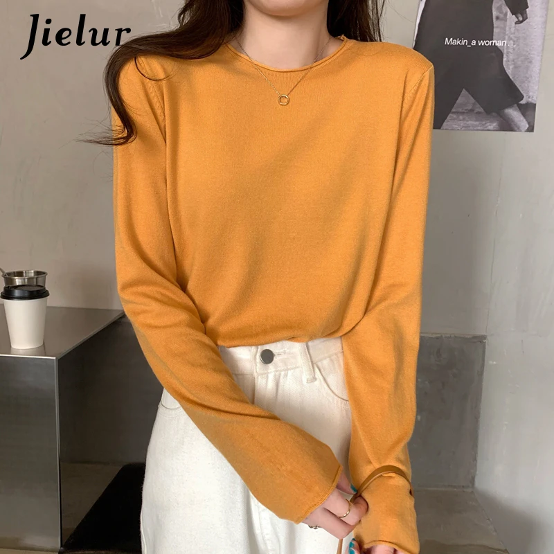 Jielur 16 Colors Autumn Winter Korean Top Female Loose Knitted Sweater Women Long Sleeve Basic Tee Shirt Casual Pure Knitwear