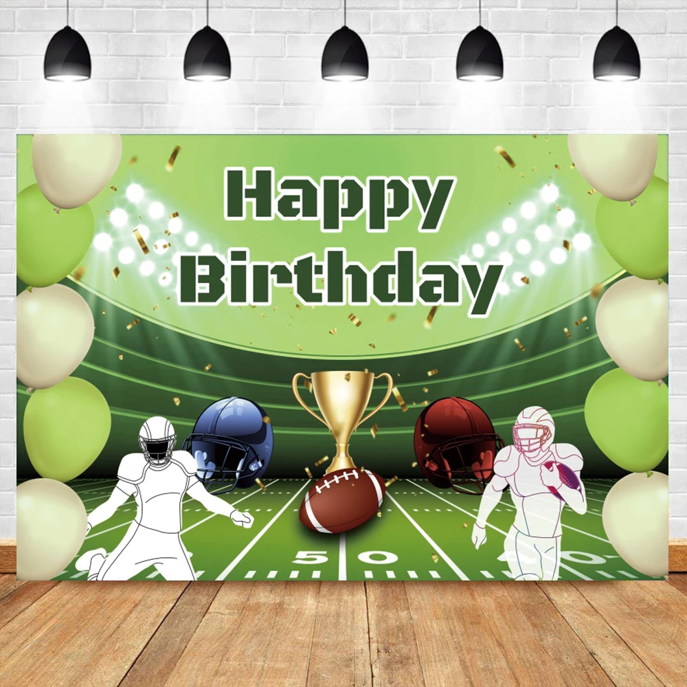 

Laeacco Rugby Matches Theme Birthday Party Background Gold Championship Trophy Court Child Baby Photo Background Photo Studio