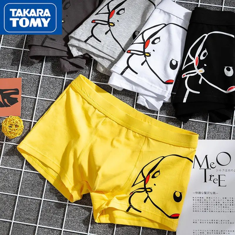 TAKARA TOMY Pokemon Pikachu Print Underwear Men's Cotton Cartoon Boxer Briefs Breathable