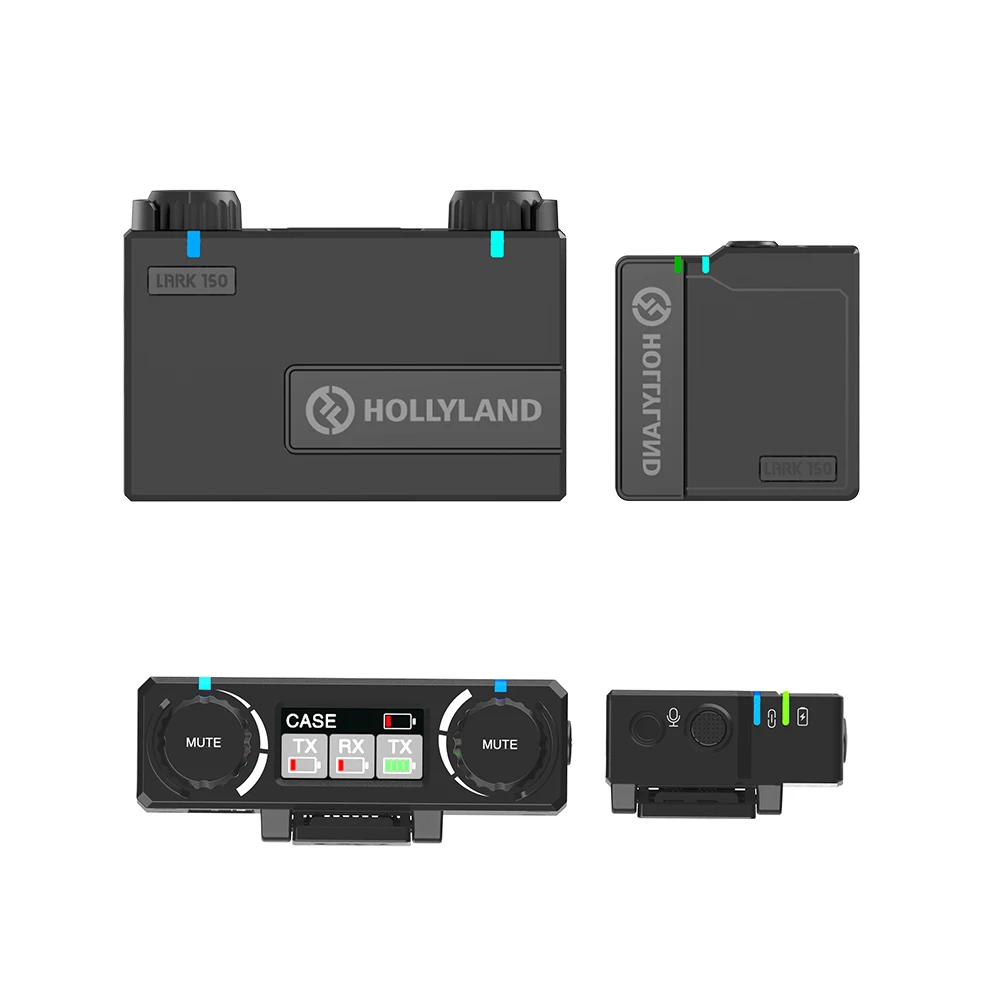 Hollyland LARK 150 듀오 솔로 무선 마이크 시스템, 라발리에 마이크 2.4G OLED 마이크, 휴대폰 DSLR 카메라용 배터리 포함