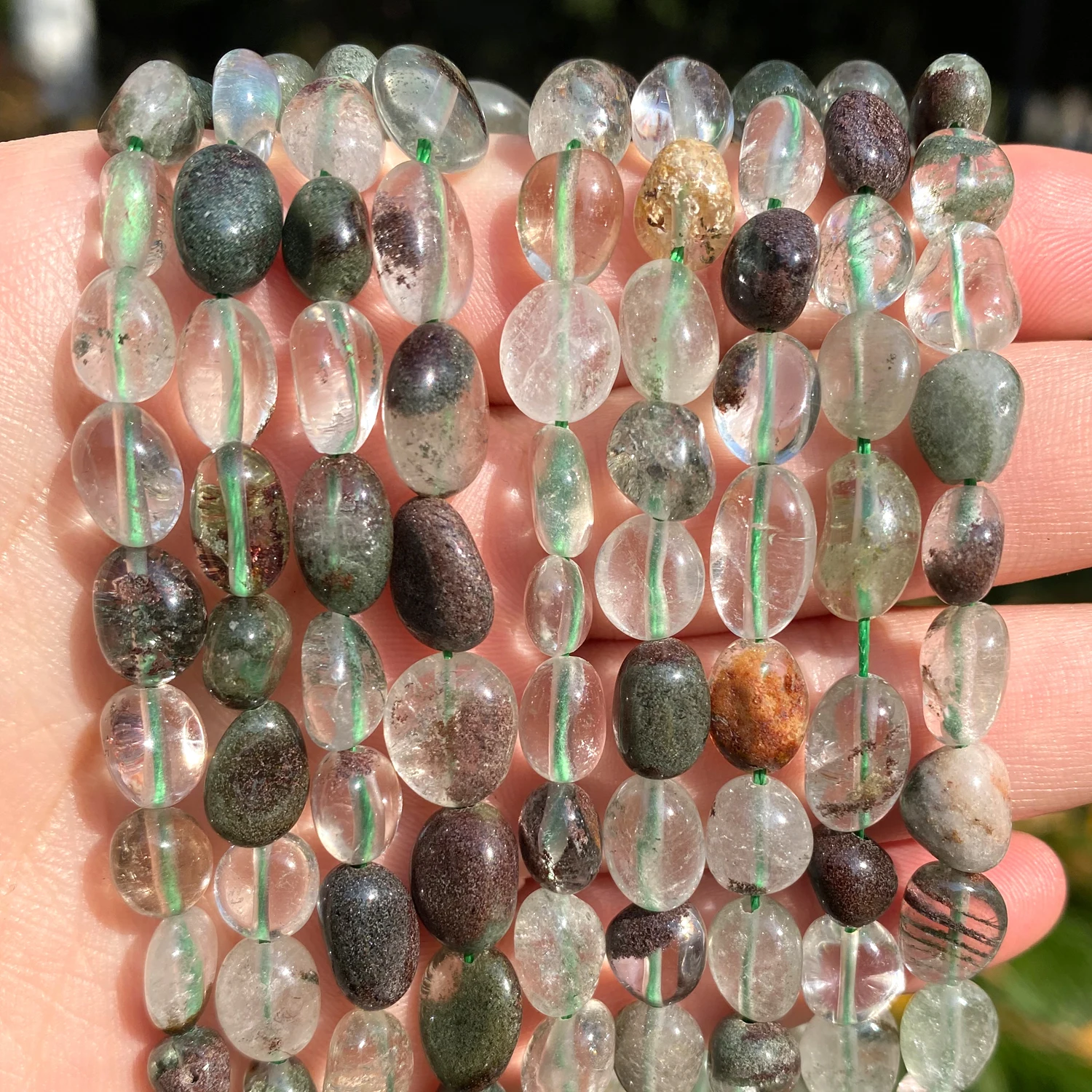 

Natural Stone Green Ghost Crystal 15inch 8-10mm Loose Spacer Beads for Jewelry Making DIY Handmade Bracelet Earrings Accessories