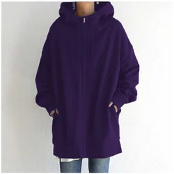 Elegant Hooded Sweatshirts Women's Solid Hoodies ZANZEA 2021 Casual Long Sleeve Zipper Coat Female Outwear Jackets Oversized Top