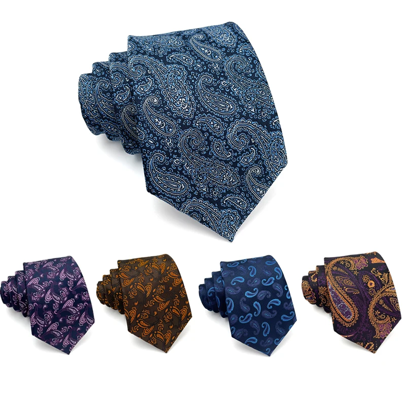 Brand Designer 8 CM Tie for Men Fashion Vintage Paisley Floral Jacquard Business Blue Necktie Male Acceossories Gift Box