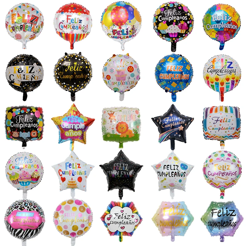 

10pcs 18inch New Spanish balloons Feliz cumpleaños balloons globo happy birthday decor Rose Gold Round helium foil balloons