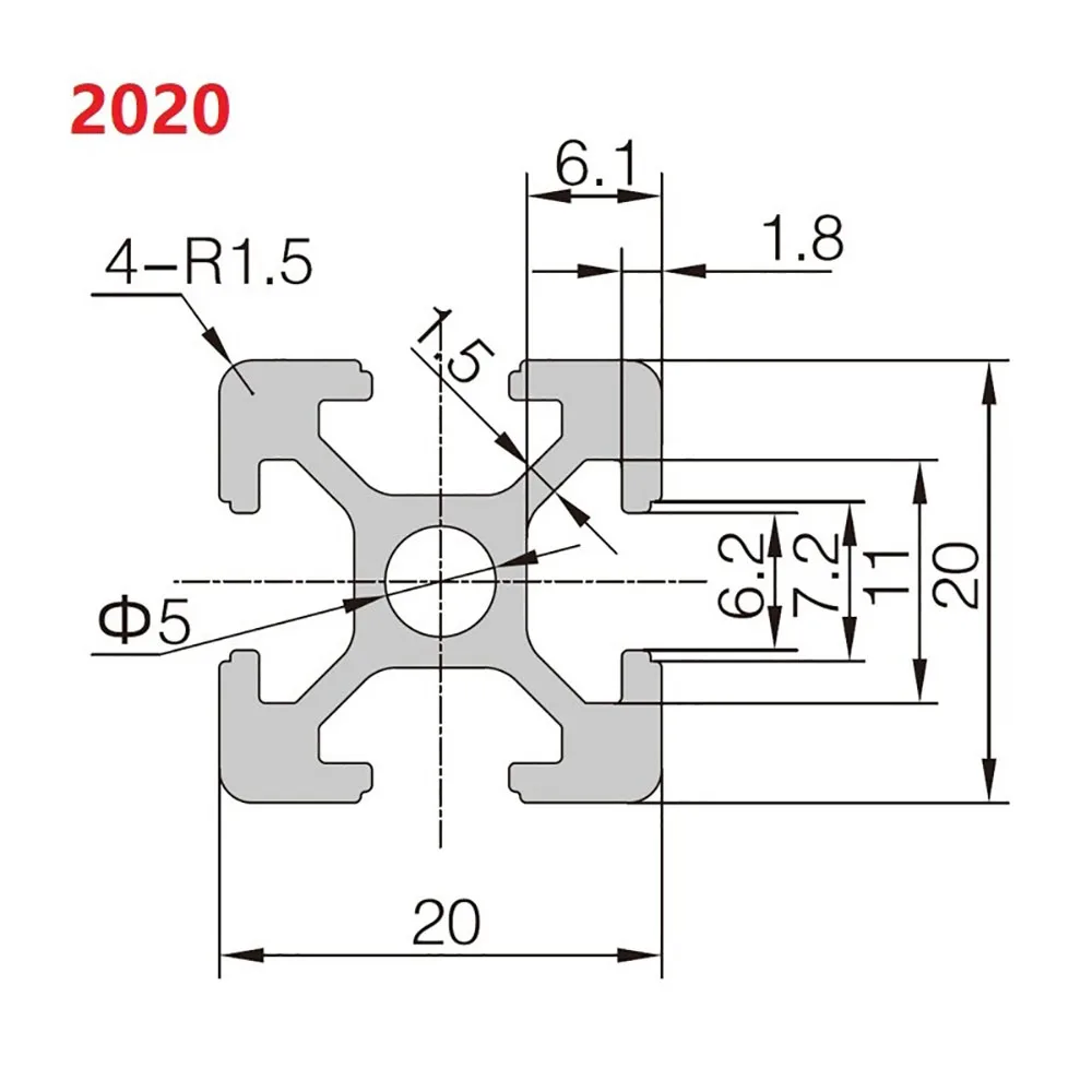 2PCS 2020 Aluminum Profile 6mm T Slot 2020 Aluminium Extrusion Anodized 100 200 400 500 600 800 1000 2000mm CNC 3D Printer Parts