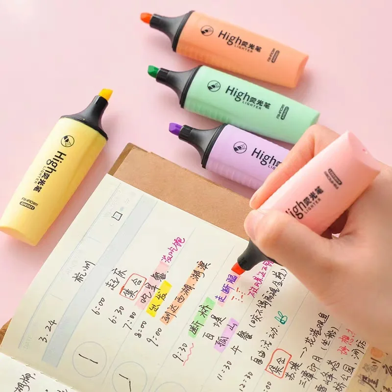 1 PCS Macaroon Graffiti Marker Highlighter Cute 5 Color Marking Pens Mini Inclined Head Scribble Pen for School Office Supplier