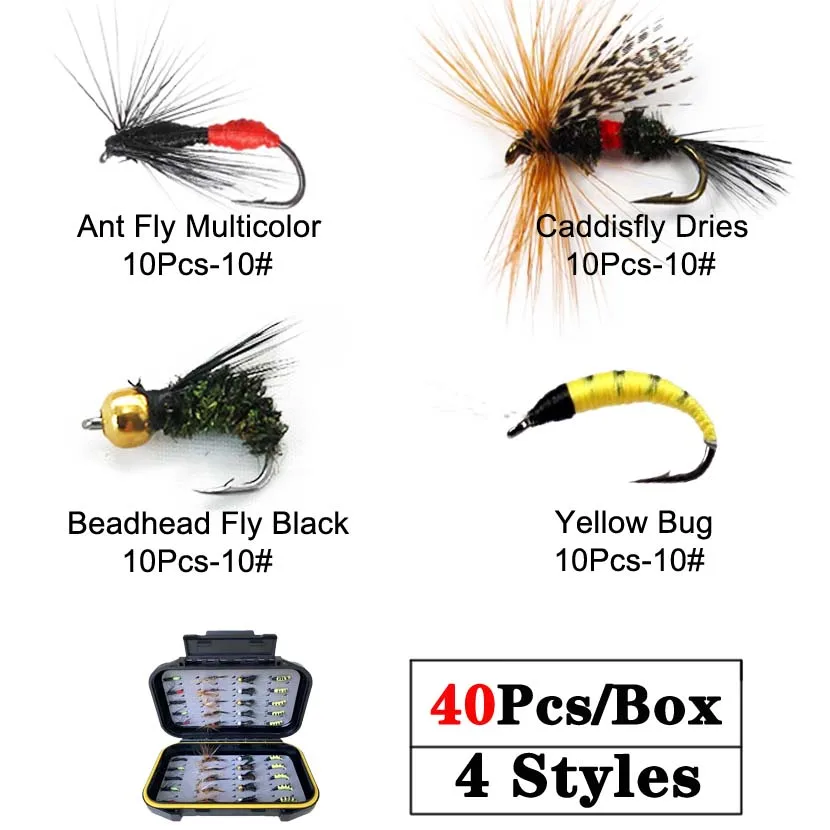 40Pcs/126Pcs Outdoor Waterproof Fly Box with Dry/Wet Nymph Streamer Trout Fly Fishing Flies Lure