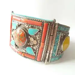 BB-485 Indian Dancing Open Cuff Bangle Locket Nepal Vintage Jewelry Big Bangles for Big Women