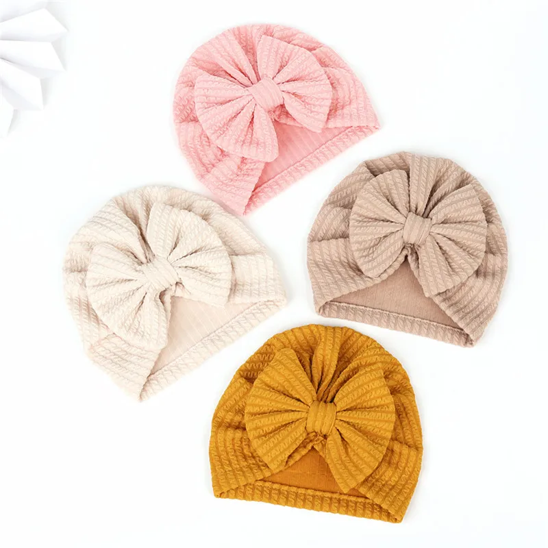 Solid Cotton Big Bow Hat Baby Kids Headbands Soft Comfortable Cat Turban Children Hair Accessories