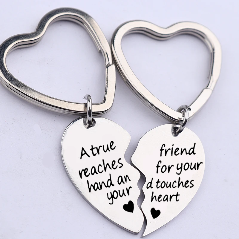 2 pcs fashion heart-shaped keychain A good friend is like your hand touching your heart