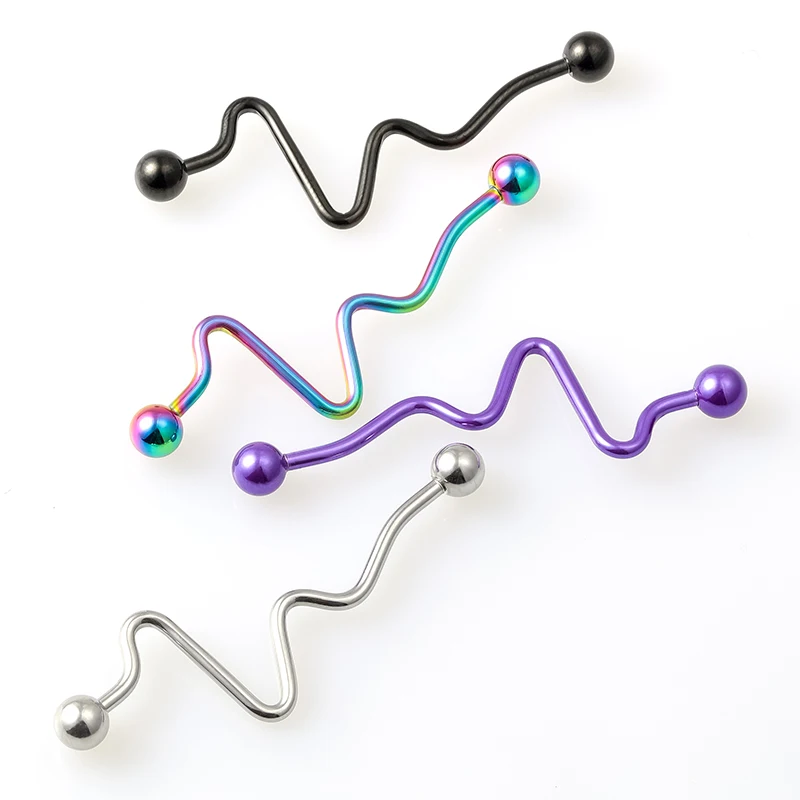 1-4pcs ECG Industrial Barbell Long Ear Stud Stainless Steel Cartilage Earrings Piercing Set Helix Tragus Ring Women Body Jewelry