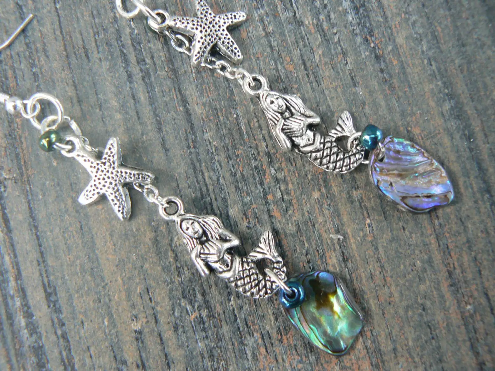 mermaid abalone starfish earrings mermaid siren earrings in boho gypsy hippie hipster beach resort earrings